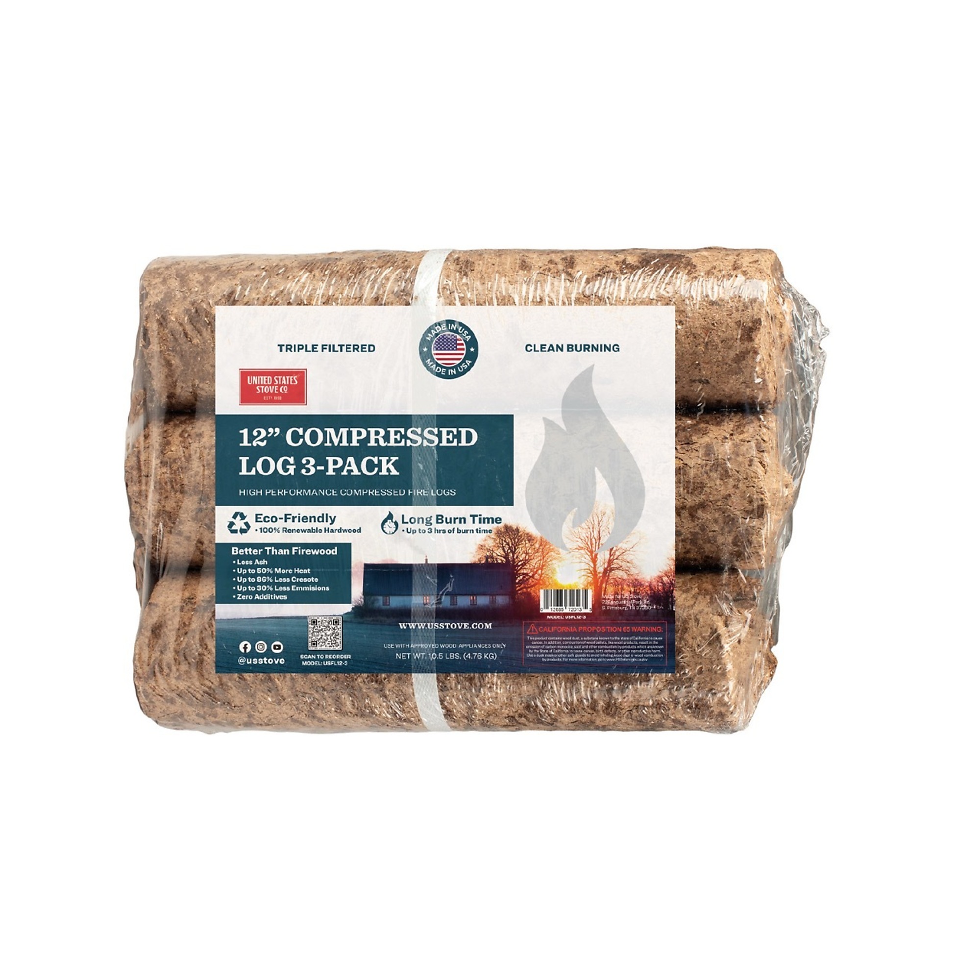 US Stove Company, Compressed Fire Log 3 Pack, Model# USFL12-3